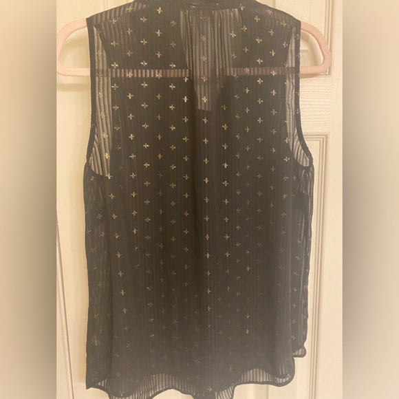 A New Day Button Front Tie Neck, Black and Gold Sleeveless Sheer Blouse Top Sz L - Picture 4 of 4
